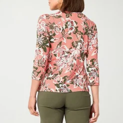 Liz Claiborne Womens Petite Keyhole Neck 3/4 Sleeve Blouse