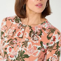 Liz Claiborne Womens Petite Keyhole Neck 3/4 Sleeve Blouse