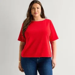 Liz Claiborne Womens Plus Boat Neck Short Sleeve T-Shirt