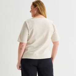 Liz Claiborne Womens Plus Boat Neck Short Sleeve T-Shirt