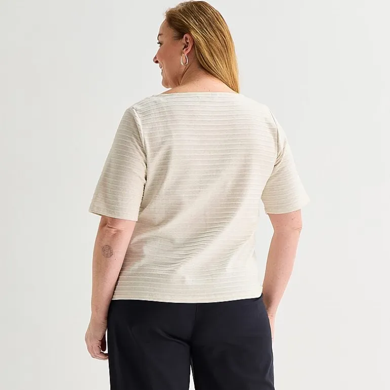 Liz Claiborne Womens Plus Boat Neck Short Sleeve T-Shirt