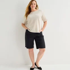 Liz Claiborne Womens Plus Boat Neck Short Sleeve T-Shirt