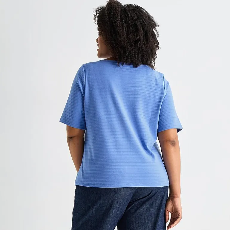 Liz Claiborne Womens Plus Boat Neck Short Sleeve T-Shirt