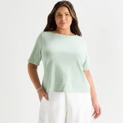 Liz Claiborne Womens Plus Boat Neck Short Sleeve T-Shirt