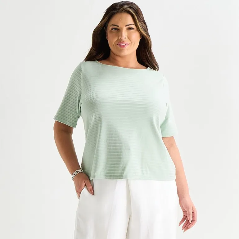 Liz Claiborne Womens Plus Boat Neck Short Sleeve T-Shirt