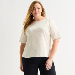 Liz Claiborne Womens Plus Boat Neck Short Sleeve T-Shirt