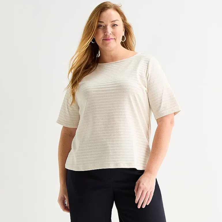 Liz Claiborne Womens Plus Boat Neck Short Sleeve T-Shirt