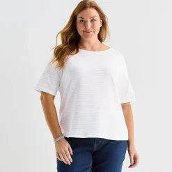 Liz Claiborne Womens Plus Boat Neck Elbow Sleeve Blouse
