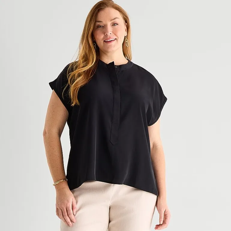Liz Claiborne Womens Plus Crew Neck Short Sleeve Blouse