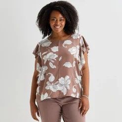 Liz Claiborne Womens Plus Crew Neck Short Sleeve Blouse