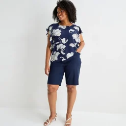 Liz Claiborne Womens Plus Crew Neck Short Sleeve Blouse