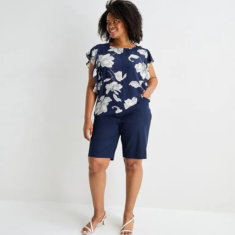 Liz Claiborne Womens Plus Crew Neck Short Sleeve Blouse