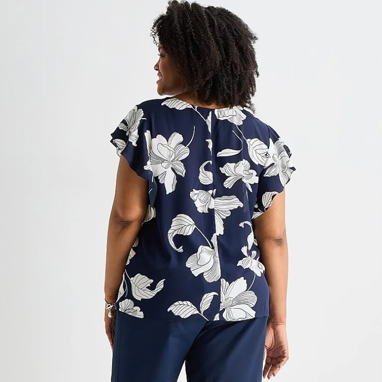 Liz Claiborne Womens Plus Crew Neck Short Sleeve Blouse