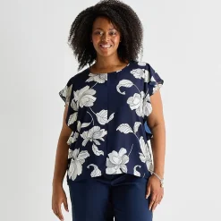 Liz Claiborne Womens Plus Crew Neck Short Sleeve Blouse