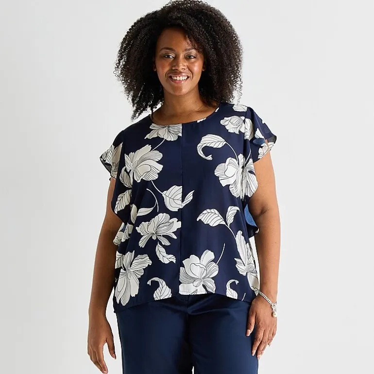 Liz Claiborne Womens Plus Crew Neck Short Sleeve Blouse