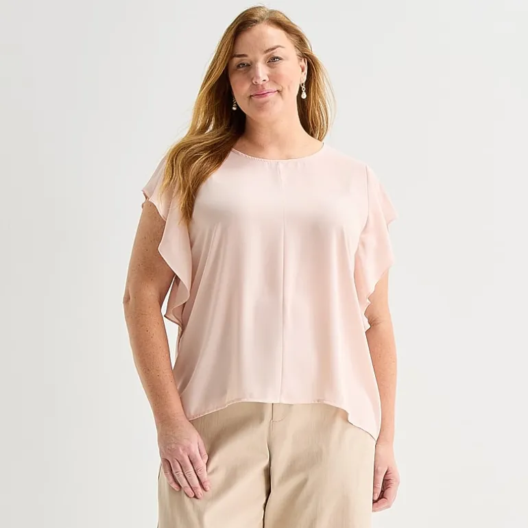 Liz Claiborne Womens Plus Crew Neck Short Sleeve Blouse