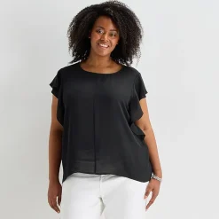 Liz Claiborne Womens Plus Crew Neck Short Sleeve Blouse