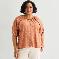 Liz Claiborne Womens Plus Crew Neck Elbow Sleeve Blouse