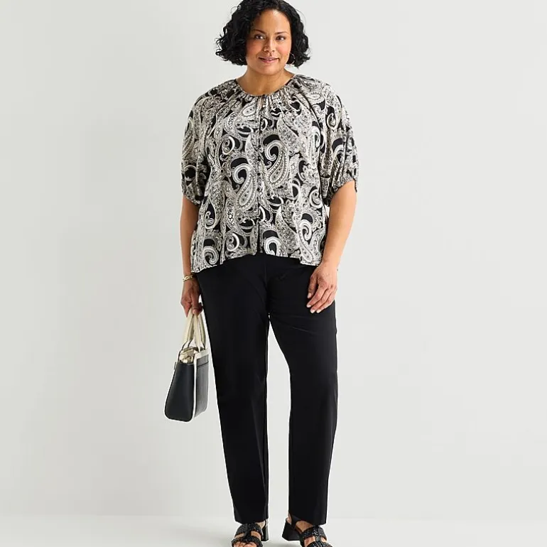 Liz Claiborne Womens Plus Crew Neck Elbow Sleeve Blouse