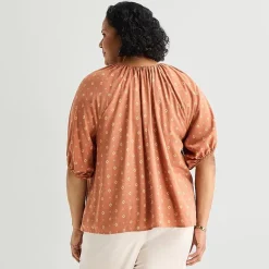 Liz Claiborne Womens Plus Crew Neck Elbow Sleeve Blouse