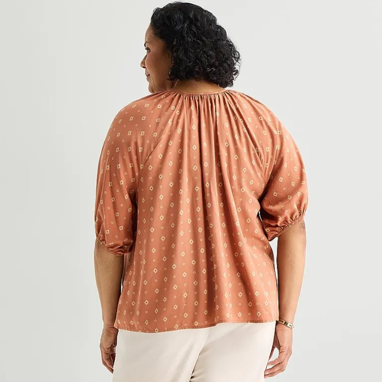 Liz Claiborne Womens Plus Crew Neck Elbow Sleeve Blouse