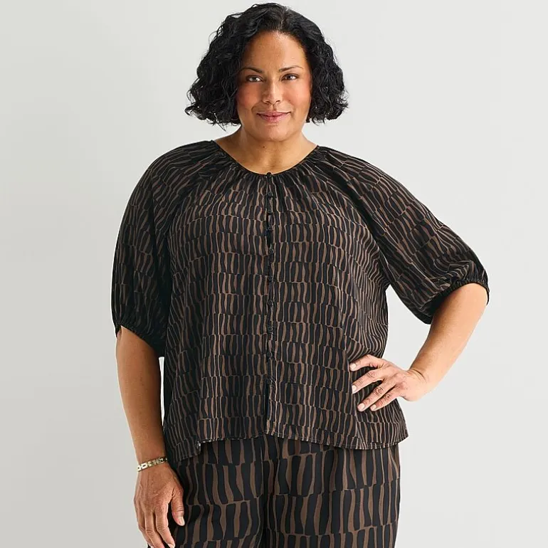 Liz Claiborne Womens Plus Crew Neck Elbow Sleeve Blouse
