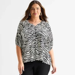 Liz Claiborne Womens Plus Crew Neck Elbow Sleeve Blouse