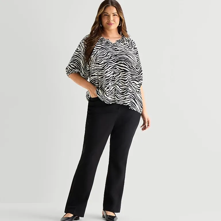 Liz Claiborne Womens Plus Crew Neck Elbow Sleeve Blouse