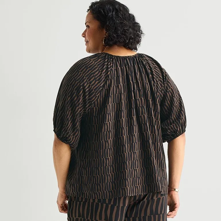 Liz Claiborne Womens Plus Crew Neck Elbow Sleeve Blouse