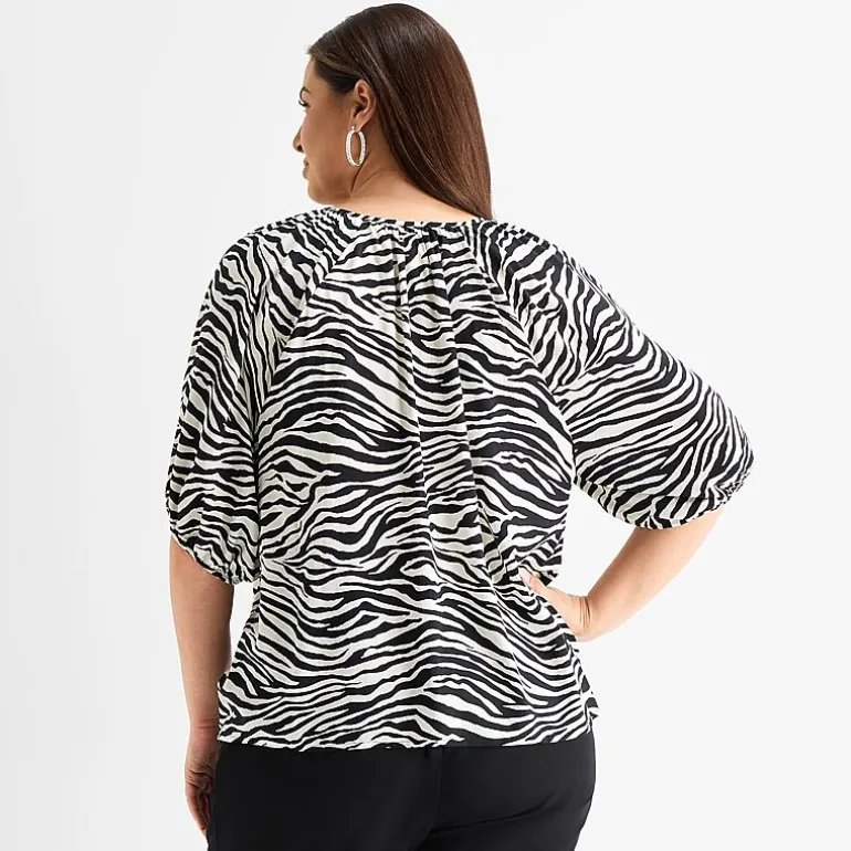 Liz Claiborne Womens Plus Crew Neck Elbow Sleeve Blouse
