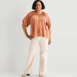 Liz Claiborne Womens Plus Crew Neck Elbow Sleeve Blouse