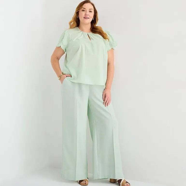Liz Claiborne Womens Plus Keyhole Neck Short Sleeve Blouse