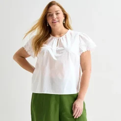 Liz Claiborne Womens Plus Keyhole Neck Short Sleeve Blouse