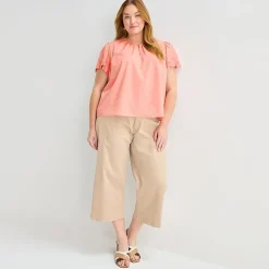 Liz Claiborne Womens Plus Keyhole Neck Short Sleeve Blouse