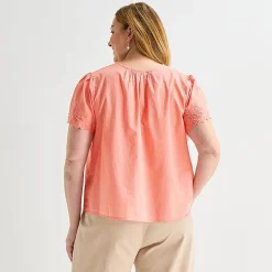 Liz Claiborne Womens Plus Keyhole Neck Short Sleeve Blouse