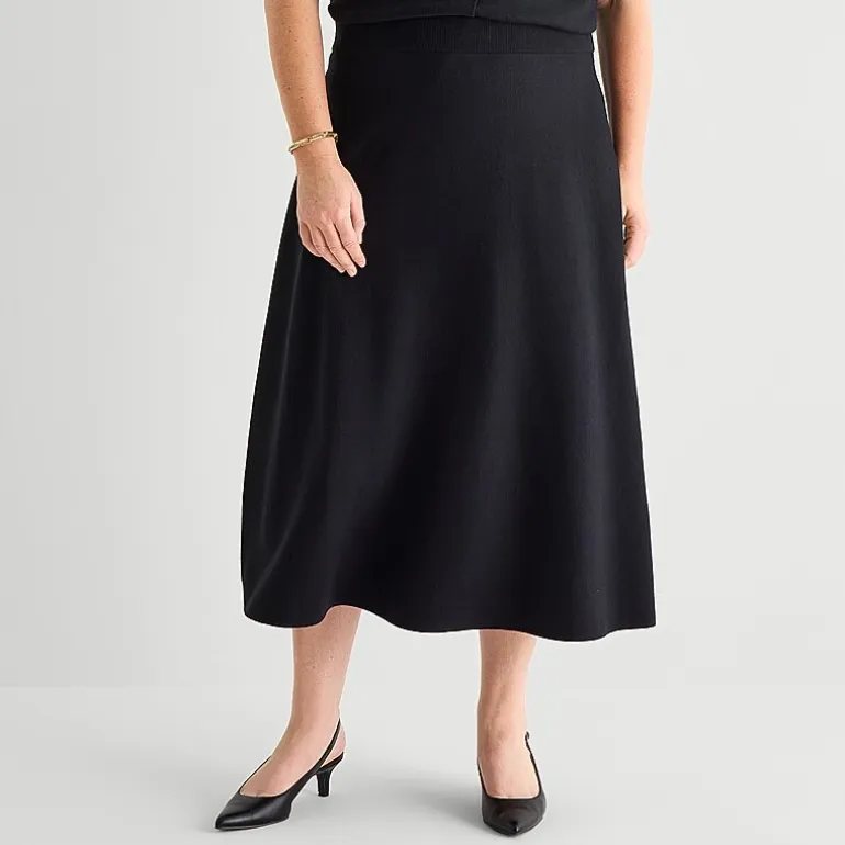 Liz Claiborne Womens Plus Midi Sweater Flared Skirt