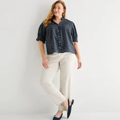 Liz Claiborne Womens Plus Mock Neck Short Sleeve Blouse
