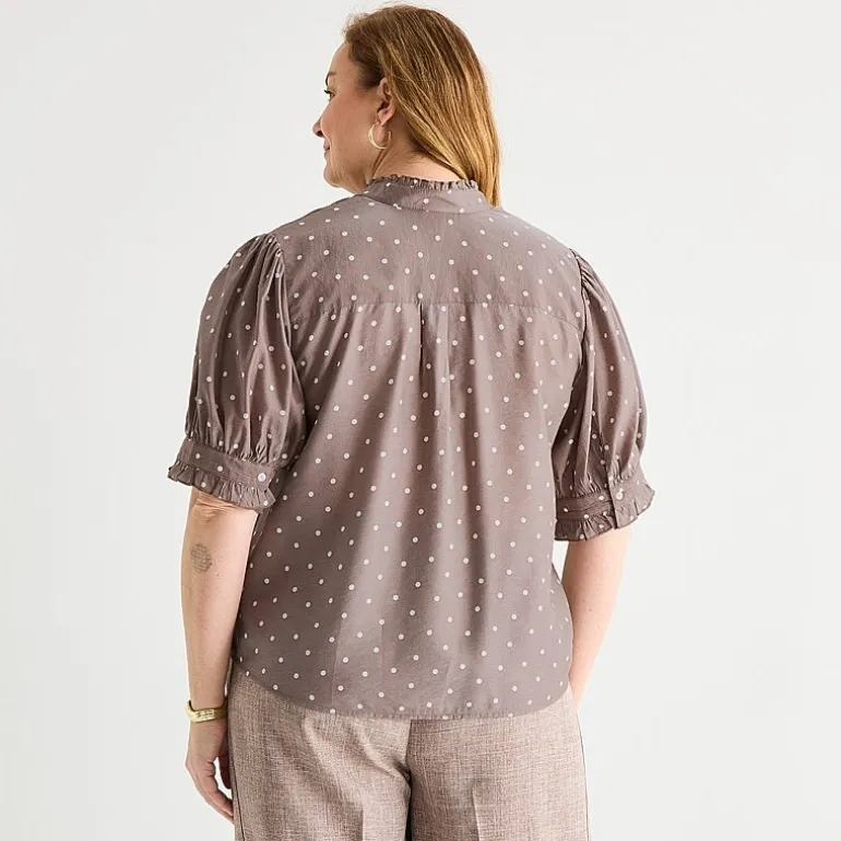 Liz Claiborne Womens Plus Mock Neck Short Sleeve Blouse