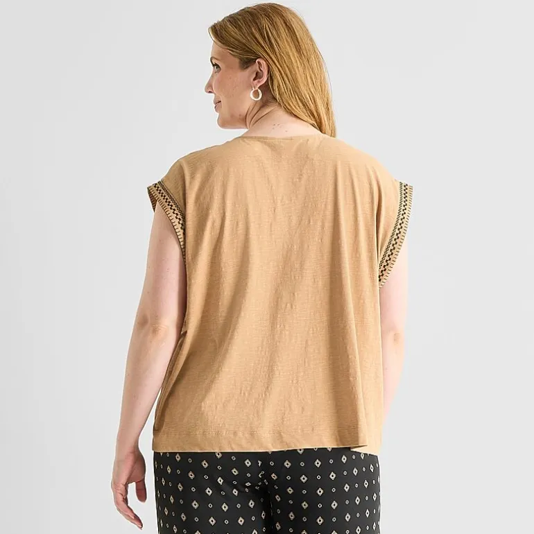 Liz Claiborne Womens Plus Round Neck Short Sleeve Blouse