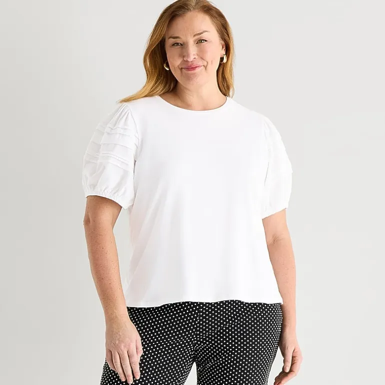 Liz Claiborne Womens Plus Round Neck Short Sleeve Blouse