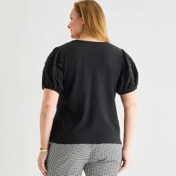 Liz Claiborne Womens Plus Round Neck Short Sleeve Blouse