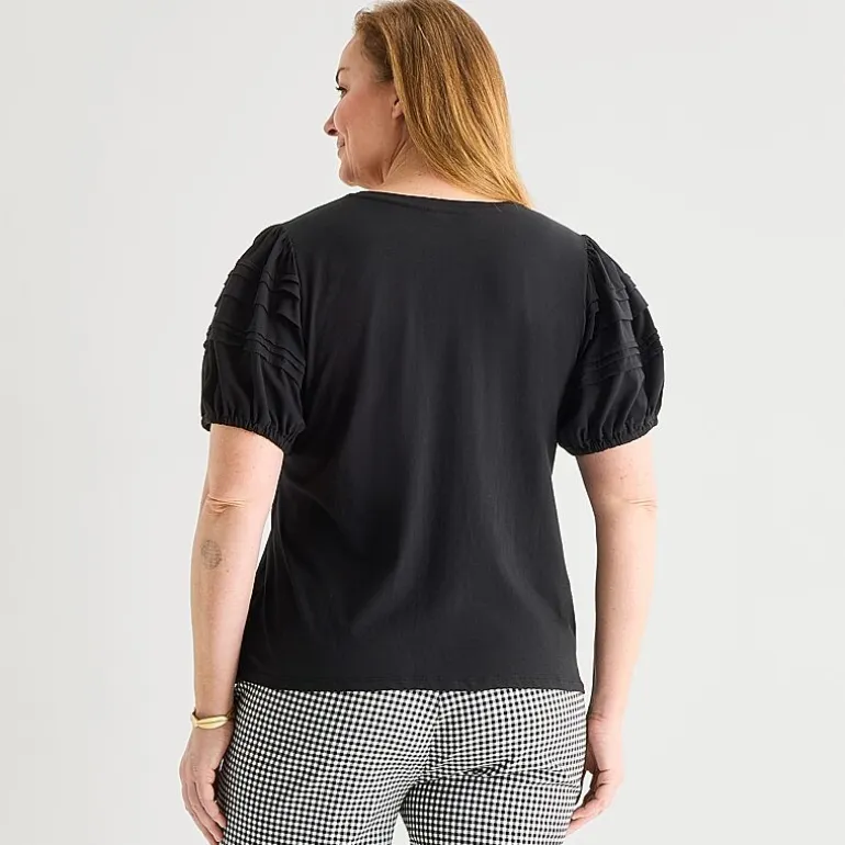 Liz Claiborne Womens Plus Round Neck Short Sleeve Blouse