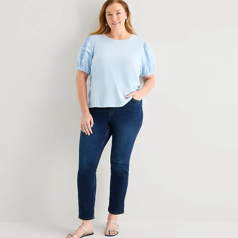 Liz Claiborne Womens Plus Round Neck Short Sleeve Blouse