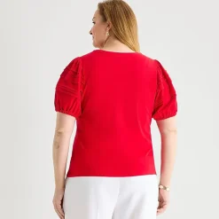 Liz Claiborne Womens Plus Round Neck Short Sleeve Blouse