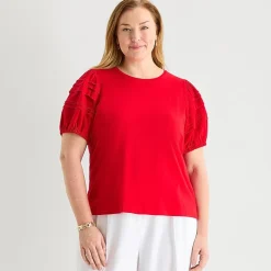 Liz Claiborne Womens Plus Round Neck Short Sleeve Blouse