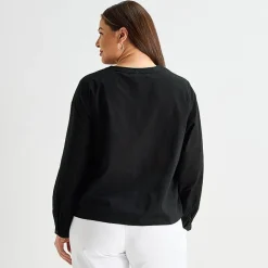 Liz Claiborne Womens Plus U Neck Bishop Long Sleeve Regular Fit Button-Down Shirt