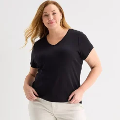 Liz Claiborne Womens Plus V Neck Short Sleeve T-Shirt
