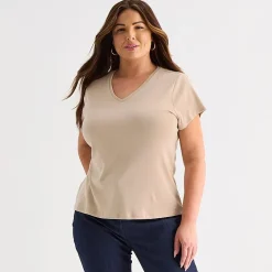 Liz Claiborne Womens Plus V Neck Short Sleeve T-Shirt