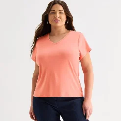 Liz Claiborne Womens Plus V Neck Short Sleeve T-Shirt