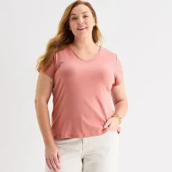 Liz Claiborne Womens Plus V Neck Short Sleeve T-Shirt